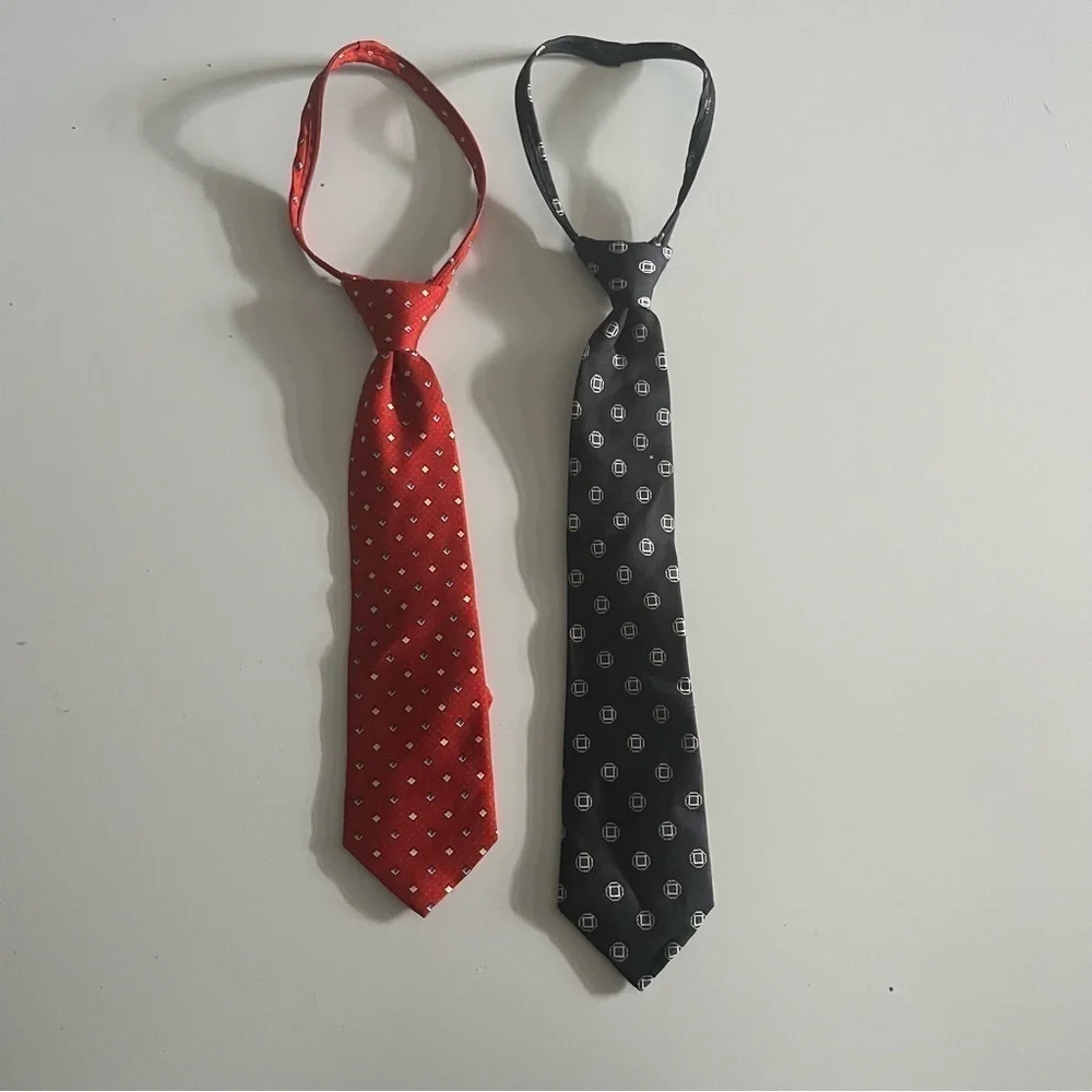 Two Class Club, boys, zipper adjustable neckties. One Red, the other black.